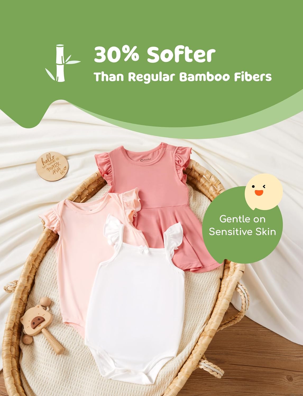 PATPAT Baby Girl Bodysuits - Soft Bamboo Viscose - Flutter Sleeves Cute Dress - Newborn Infant Summer Clothes - 3 Pack - Image 2