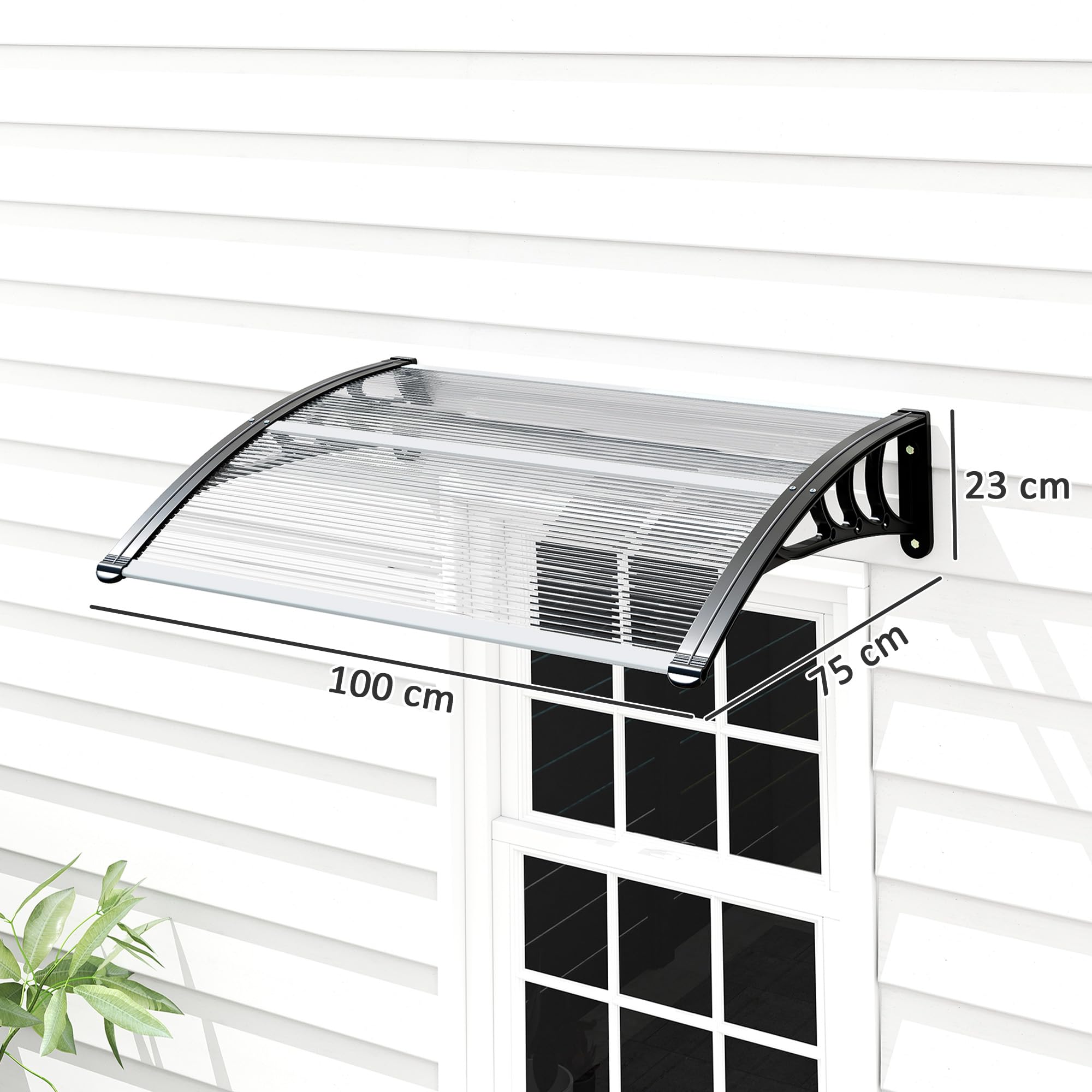 Outsunny Marquesinas Exterior para Puertas y Ventanas 75x100 cm Tejadillo de Protección contra Sol y Lluvia con Soporte de Aleación de Aluminio Transparente