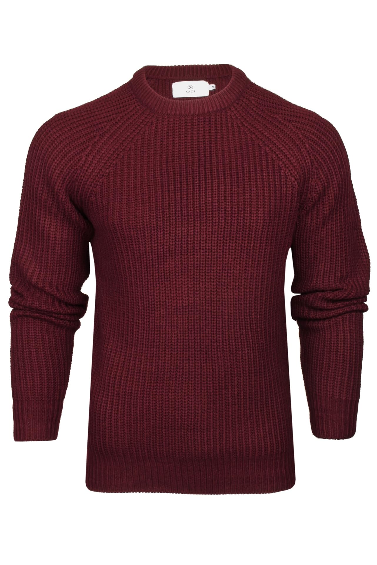 Xact Men's Burgundy Chunky Fisherman Knit Jumper, Crew Neck, Raglan Sleeve (Burgundy) Xl