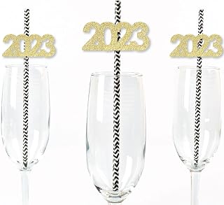 Big Dot of Happiness Gold Glitter 2026 Party Straws - No Mess Real Gold Glitter Cut-Out Numbers & Decorative New Year's Eve Party Paper Straws - Set of 24
