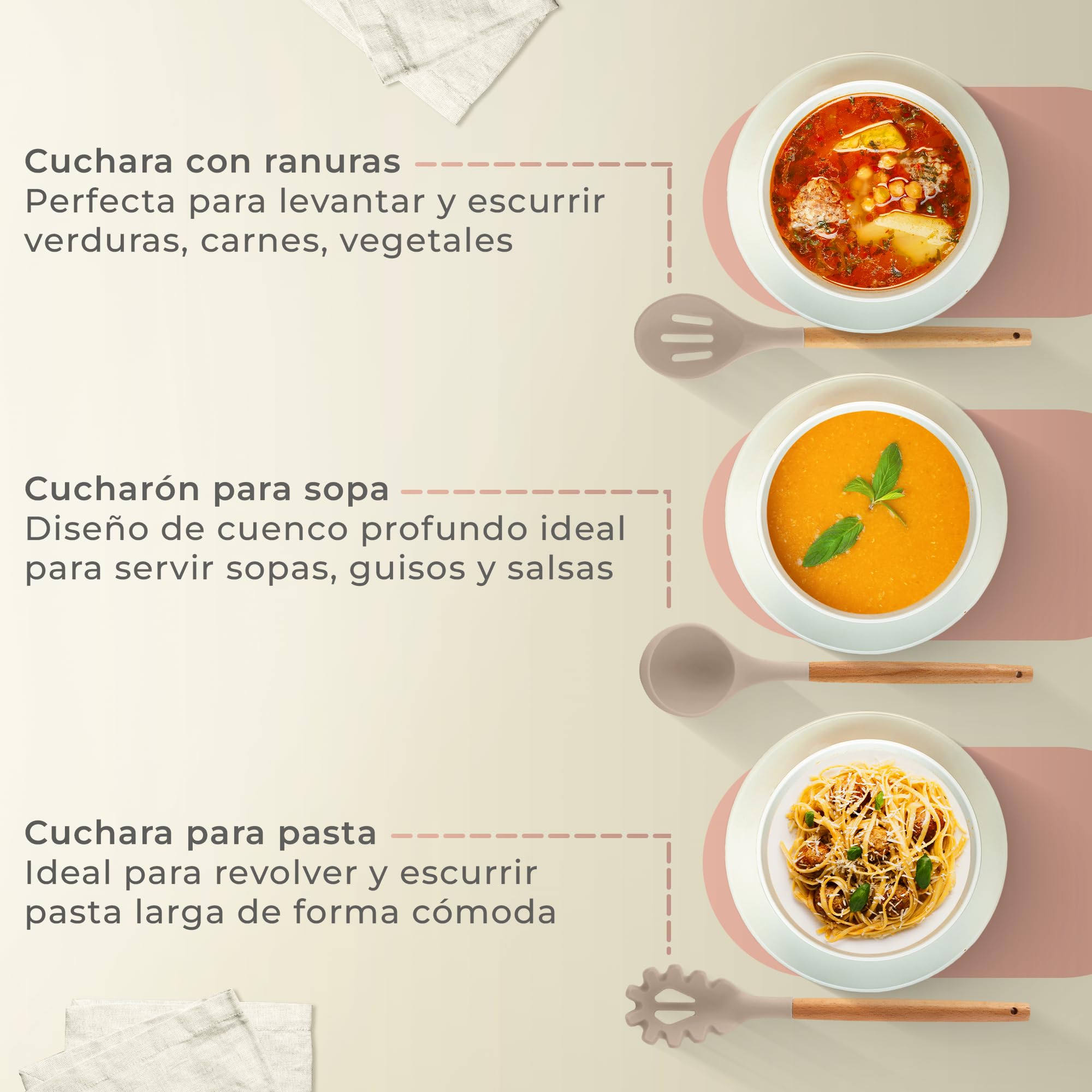 JUPPLIES Juego de Utensilios de Cocina de Silicona 12 Piezas con Mangos de Madera y Soporte Organizador – Set Antiadherente Resistente al Calor – Apto para Todas Las Ollas y Sartenes - Marrón — view 6