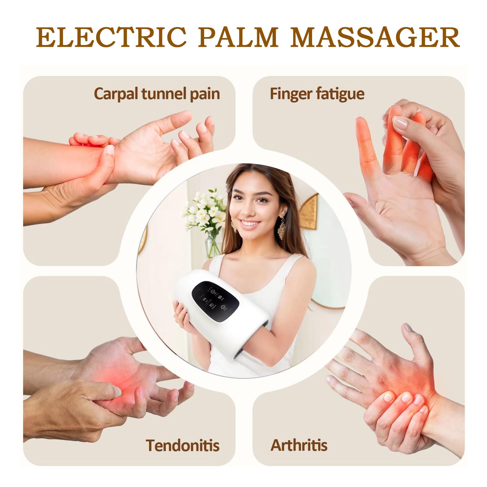 Masseur De Paume Électrique Portable Apaisant Chauffant Sans Fil | Appareil De Massage Des Mains Par Pression Sans Fil Masseur De Paume Portable Chauffant Apaisant Pour Hommes Femmes Joueurs