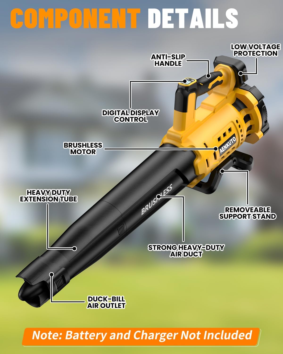 Cordless Leaf Blower for DEWALT 20V MAX Battery, 480 CFM / 130 MPH Brushless Dust Blower, 6-Speed Control with Digital Display, Handheld Electric Blower for Rain Snow Removal, Lawn, Yard (No Battery)