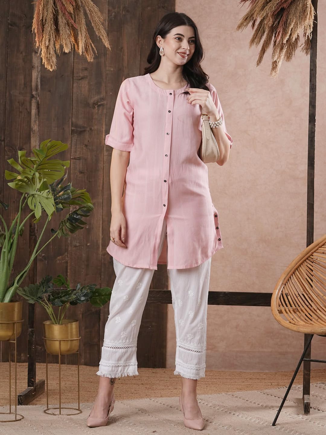 Ada Lucknow Chikankari Hand Embroidered White Cotton Palazzo Pant Culottes for Women A711180 - Image 4