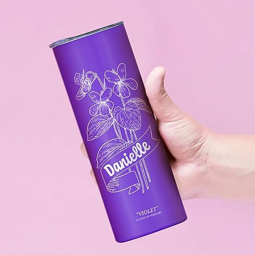 Miniatura 8 de Vaso personalizado con flor de nacimiento grabada y nombre, vaso de café aislado al vacío de acero inoxidable de 20 onzas con tapa deslizante, taza