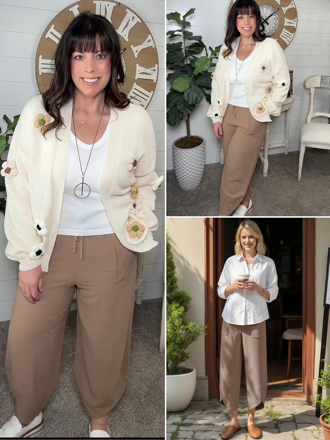 Womens Barrel Harem Linen Pants Wide Leg Pants Baggy Palazzo Drawstring Elastic Waist with Pockets Beach - Image 4