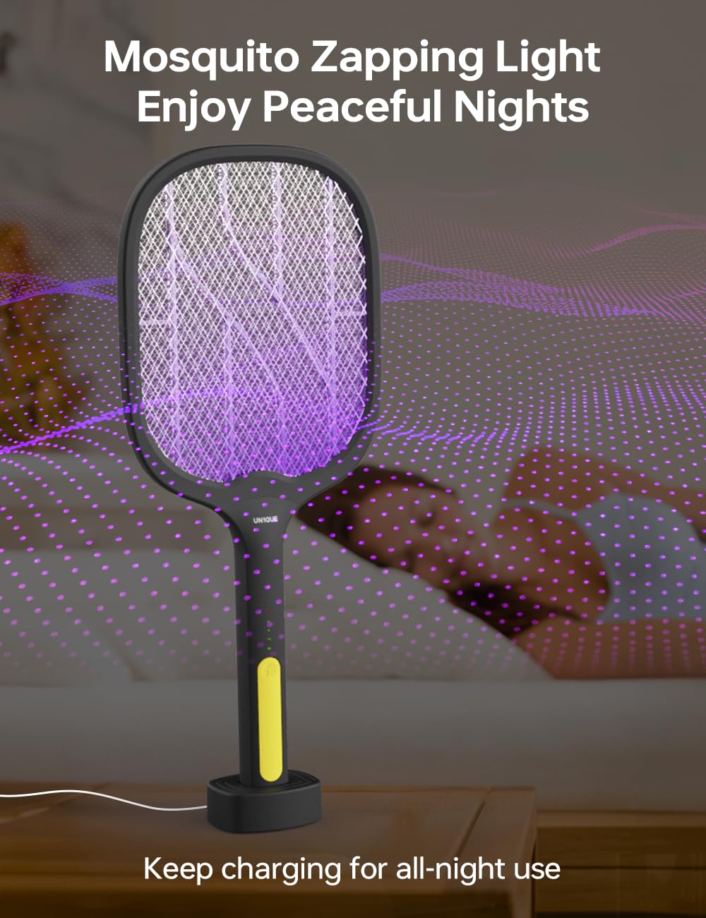 U1 UN1QUE Mosquito Racket With Uv Light Lamp, 2 Modes Mosquito Bat Base Usb Rechargeable-Bug Zapper Electric Fly Swatter-Mosquito Swatter Racket With Long Lasting Lithium-Ion Battery 3