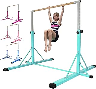 FC FUNCHEER Gymnastic bar for Kids Ages 5-20 Gymnastic Horizontal bar Gymnastic kip bar - Height 35.4" to 59"/45" to 71" - 5FT/6FT Base Length - Super Sturdy Gymnastic Equipment for Home and Gym