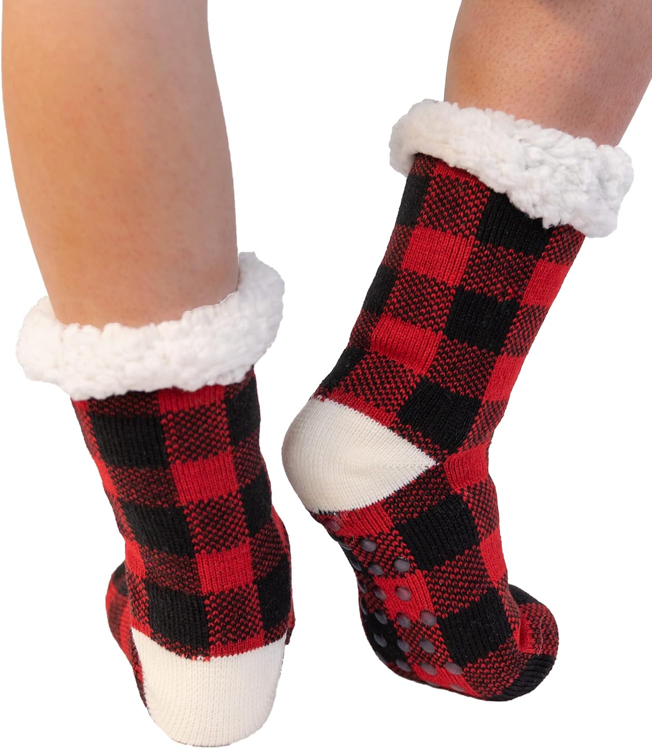 Lazy One Women’s Plush Slipper Socks – Sherpa Lined House Socks with Non Slip Grips, Cozy Winter Indoor Slippers for Women