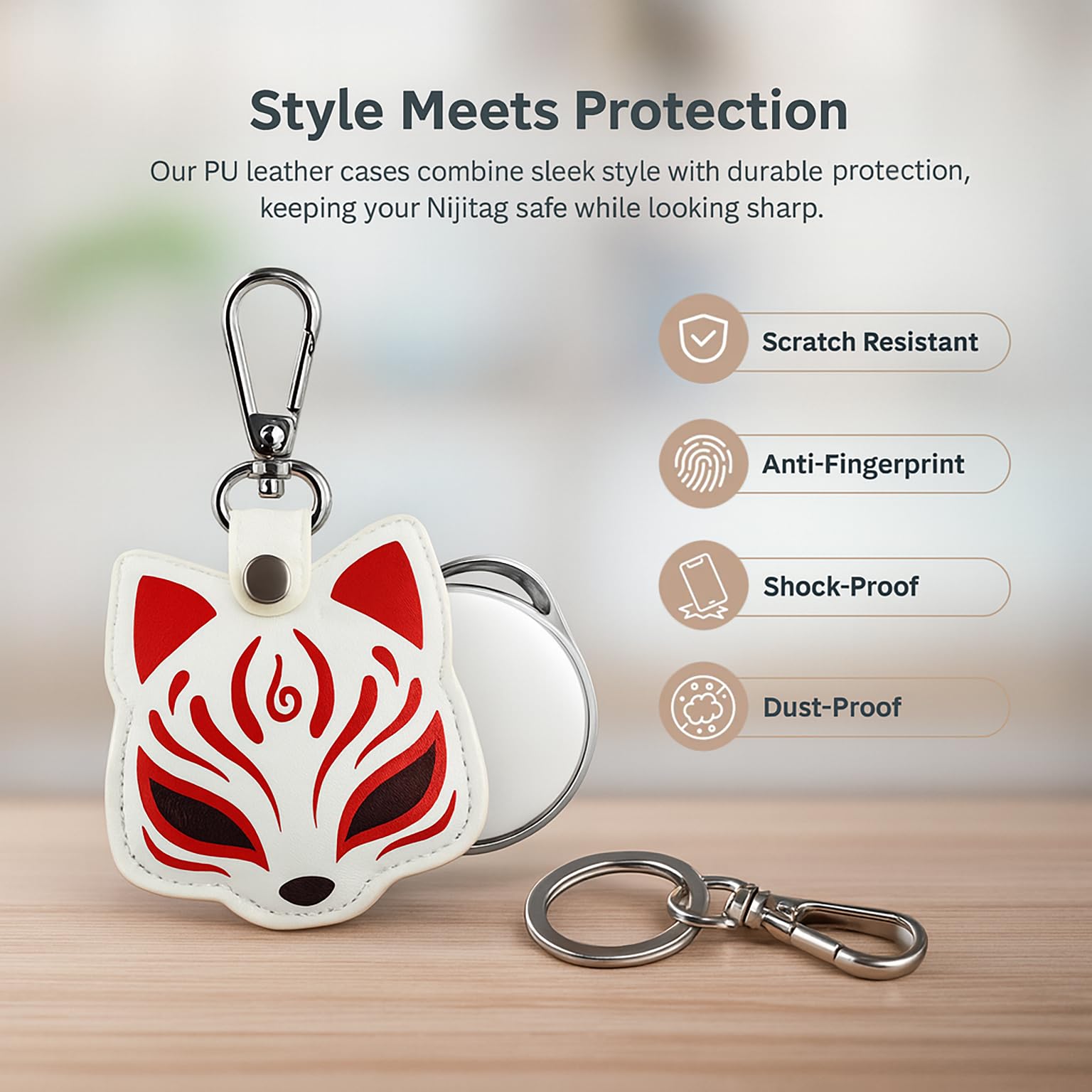 NIJITAG – Traqueur d'objets intelligents avec étui Fox par LINKSTYLE — Tracker GPS à portée illimitée alternative avec Apple Find My Network, étanche, iOS uniquement (3 étiquettes + 1 étui)