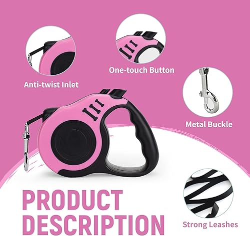 Miniatura 5 de Correa retráctil para perro, cinta telescópica automática para perros, cinta para mascotas de 1016 pies, duradera y cómoda, con mango