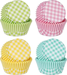 Plaid Cupcake Liners 100PCS Spring Easter Checkered Muffin Liners Standard Baking Cups Cupcake Wrappers for Summer Baby Shower Birthday Tea Party Cake Decorations