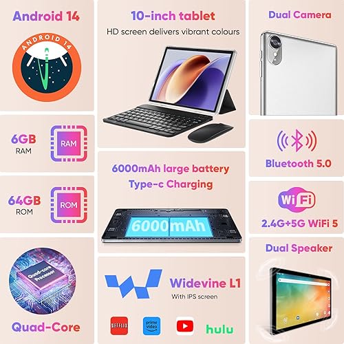 Miniatura 9 de Tablet Android 13, tabletas de 10 pulgadas con funda, lápiz capacitivo, 12 GB de RAM 128 GB ROM 1 TB Expand, procesador Octa Core, 6000mAh, 2.4G5G