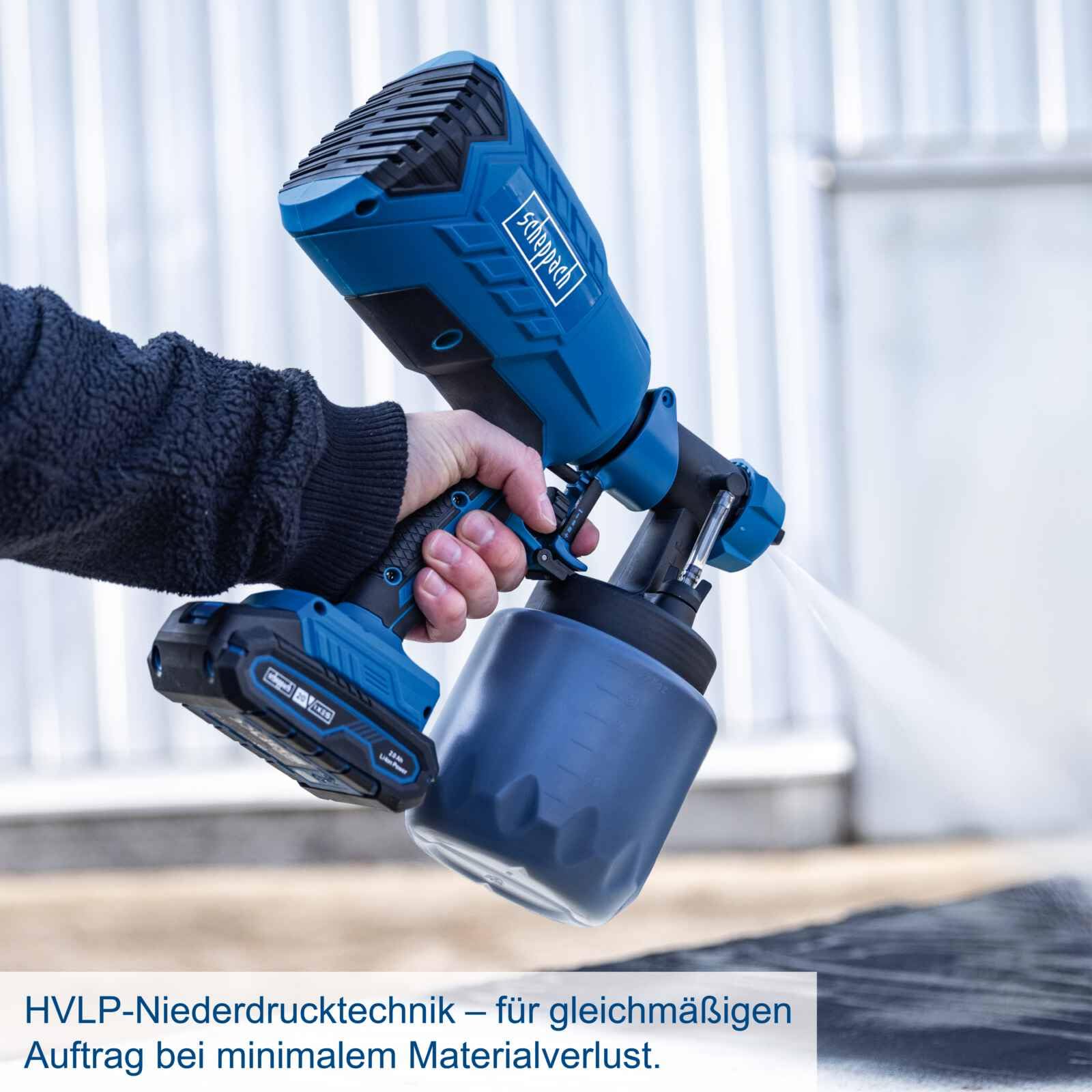 Scheppach Akku Farbsprühsystem C-APS700-X Lackierpistole 1L Farbbehälter | 120 m²/h Flächenleistung | 700 ml/min Durchflussmenge | 20V-IXES-Serie | 10 Jahre Garantie | mit 2Ah Akku & Ladegerät