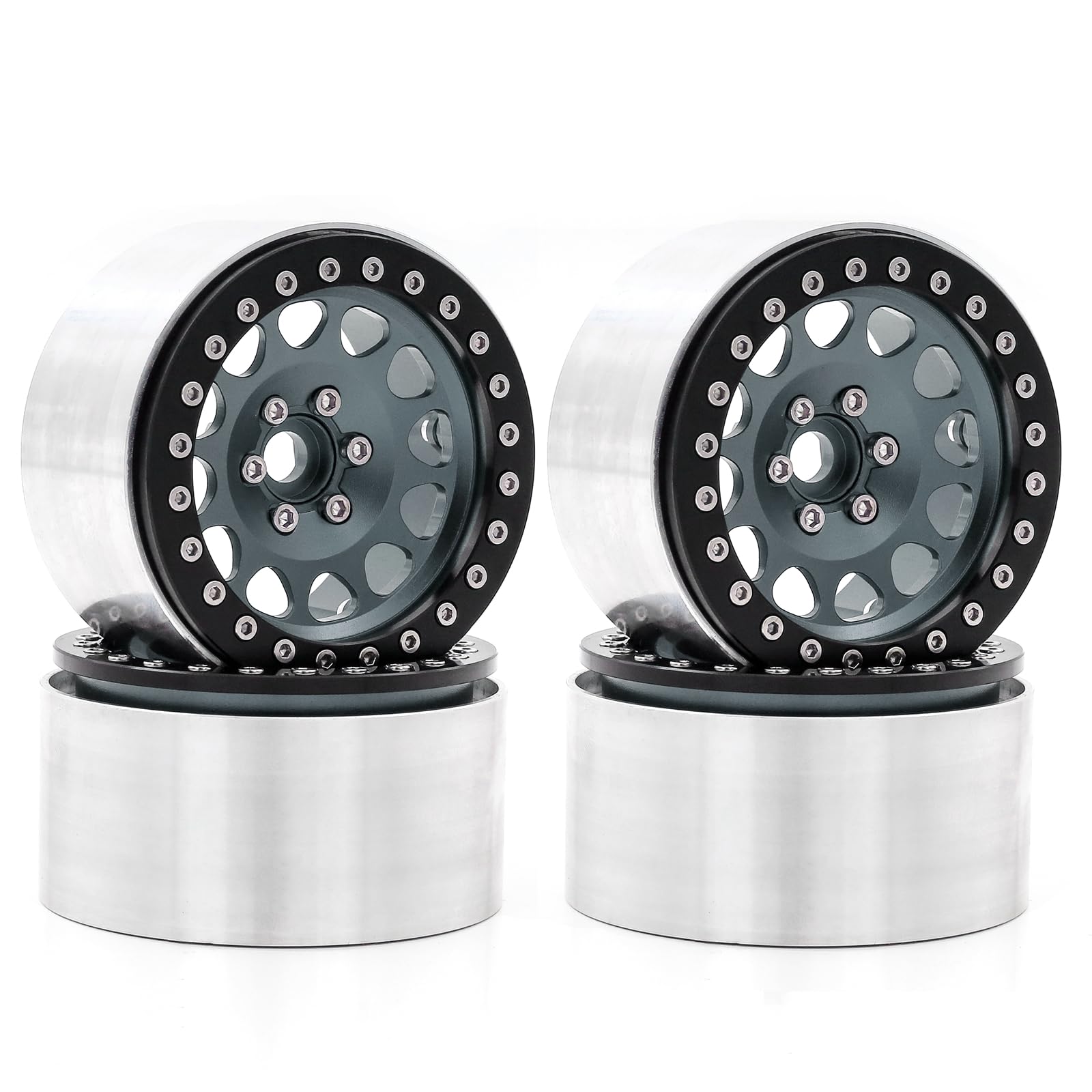 Hanzete Lot de 4 jantes en alliage d'aluminium Beadlock en titane pour voiture télécommandée Trax4 Trax6 Axial Scx10 Rr10 Wraith Yeti 1/8 1/10