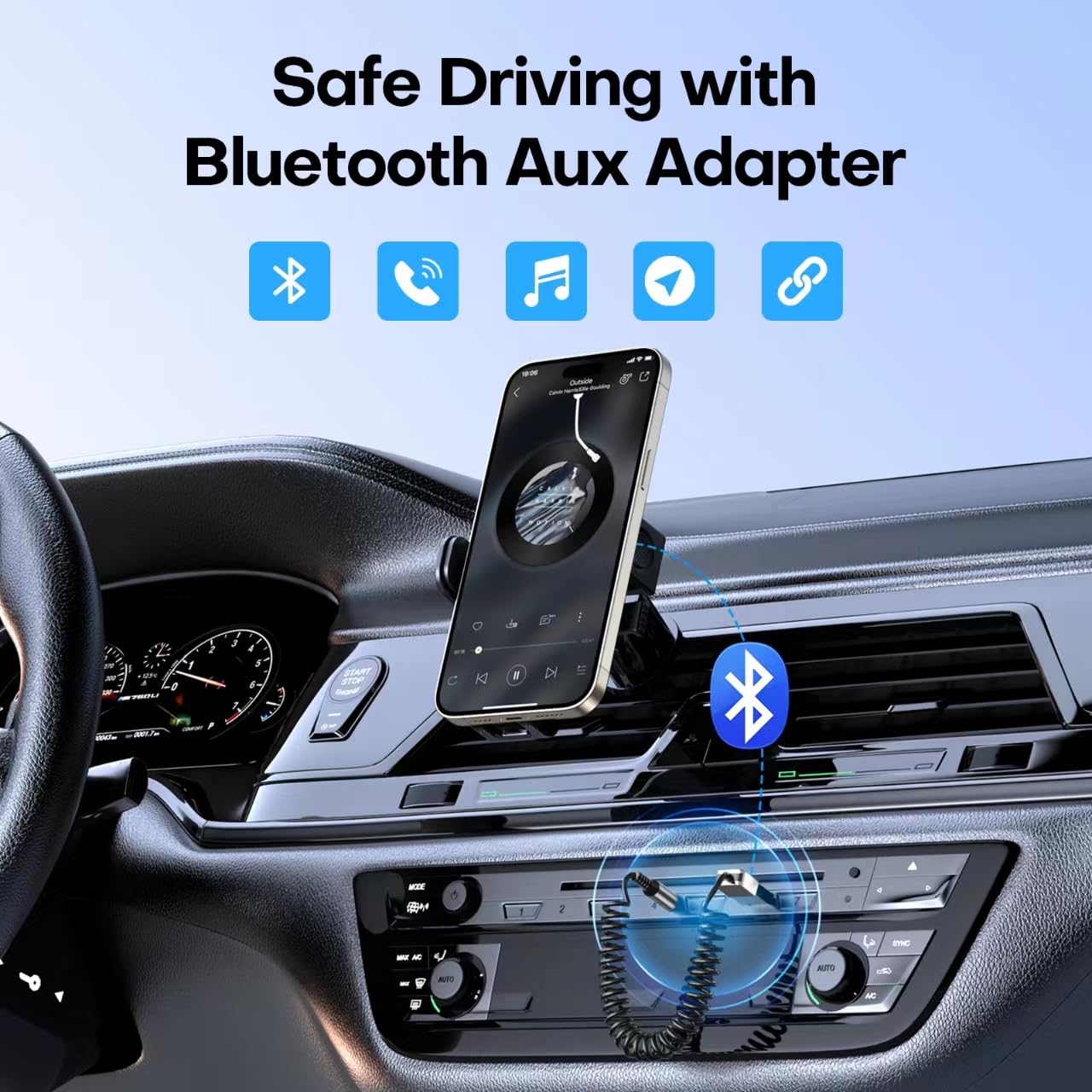Golbelec Bluetooth 5.3 zu Aux Adapter BT Empfänger weiblich USB 3,5 mm AUX zu Bluetooth Adapter Auto Empfänger Lautsprecher Freisprecheinrichtung Sprachnavigation Musik
