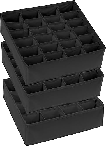 Miniatura 5 de Simple Houseware Organizador de Cajón de Calcetines para Cómoda/Armario/Dormitorio, Paquete de 3, Negro Negro,Gris
