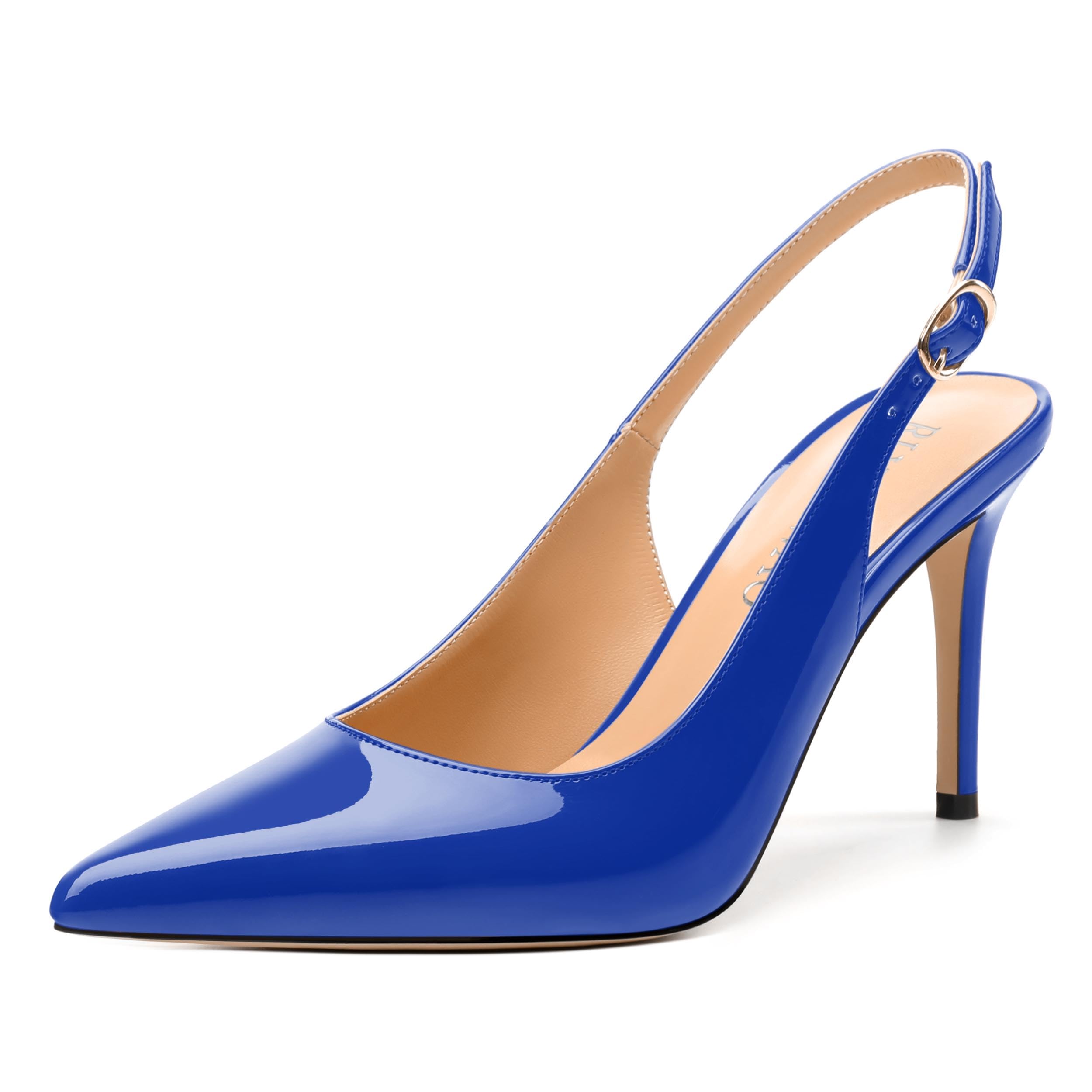 RLYGHWAO Women's Pumps, Slingback Pointed Toe Stiletto High Heels, Fashion Adjust Buckle Patent Shoes for Women 3.3 inch