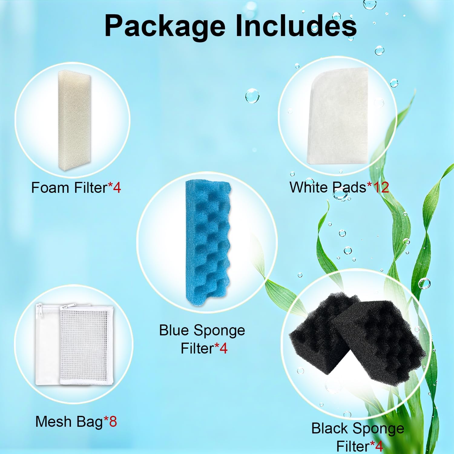 46-Pack Filter Media Kit Replacement for Fluval 406/407 Canister Cilter, Includes Nitrite, Phosphate & Ammonia Absorbing Pads