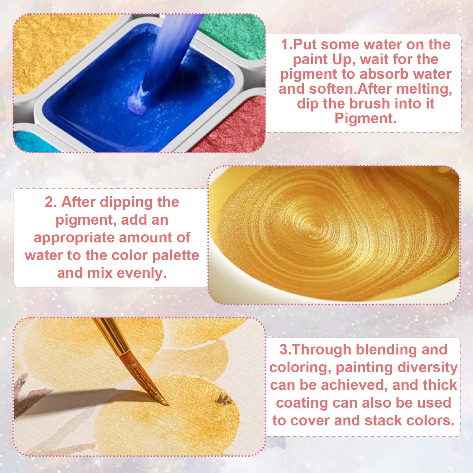 Peinture Aquarelle Nacrée 24 Couleurs, Ensemble Métallisé Paillettes Minérales pour Nail Art