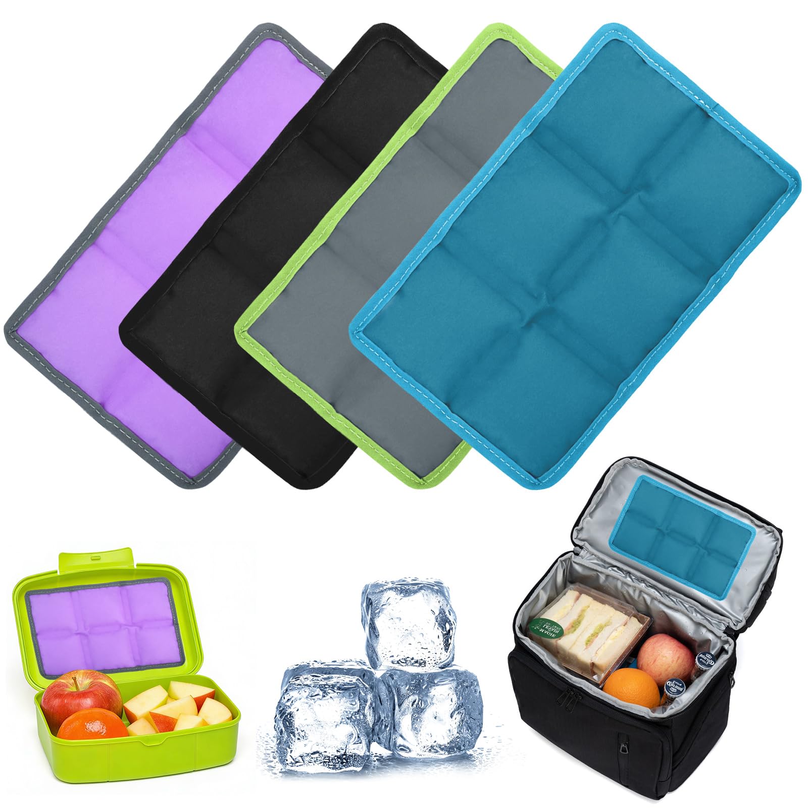 Ghiaccioli Morbidi Riutilizzabili per Borsa Frigo – Set da 4, 10 x 15 cm, Mini Ghiaccioli Refrigeranti per Lunch Box, Borse Termiche, Picnic, Campeggio ed Escursionismo