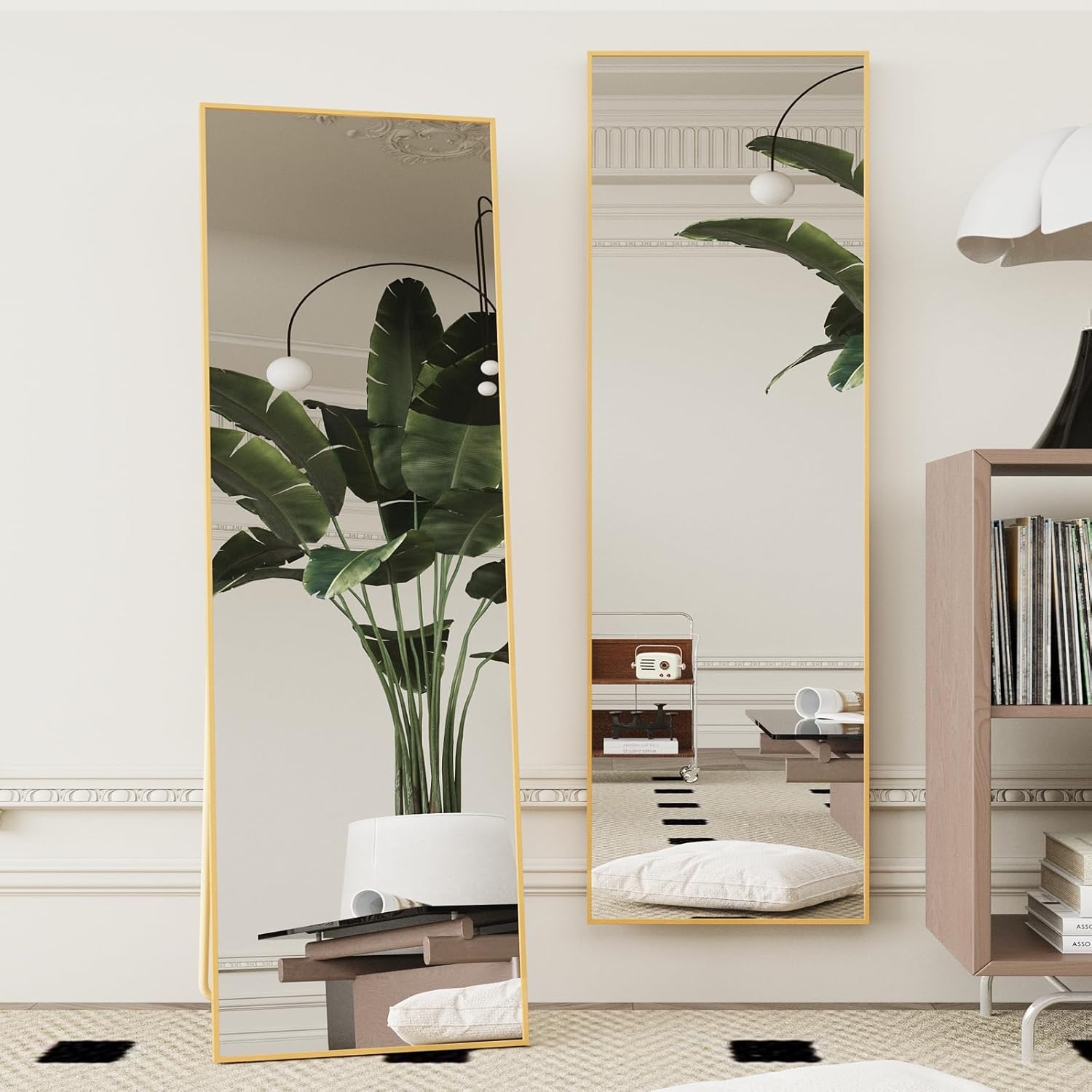 Beauty4U 59" x 16" Tall Full Length Mirror with Stand, Gold Wall Mounting Full Body Mirror, Metal Frame Full-Length Tempered Mirror for Living Room, Bedroom Gold-rect 59"L x 16"W