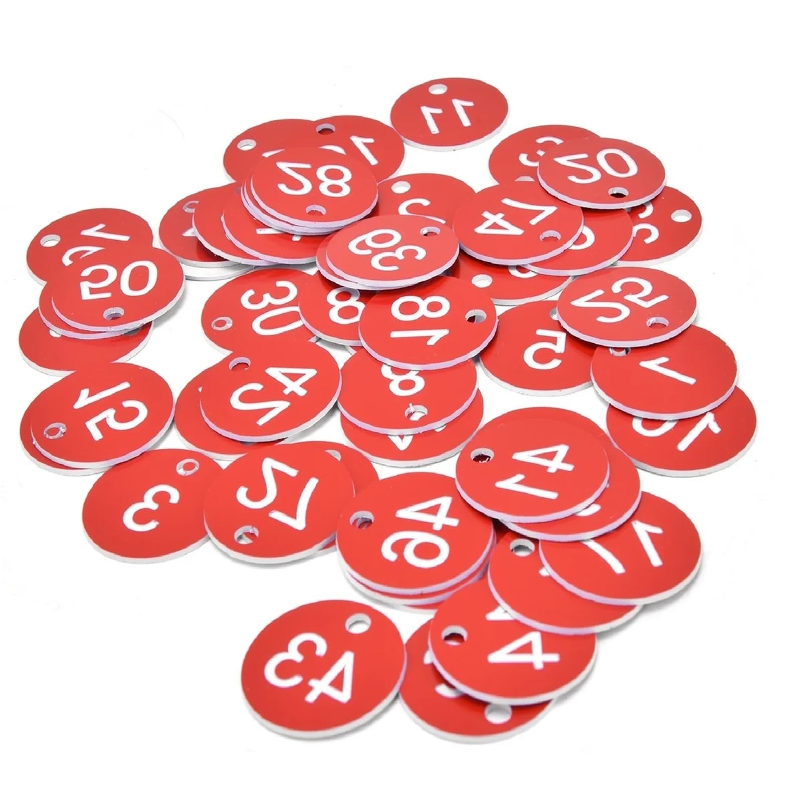 Plastic Numbered Discs, Plastic Sequential Number Tags Pack Of 100 Multicolor 3.5cm(Red)