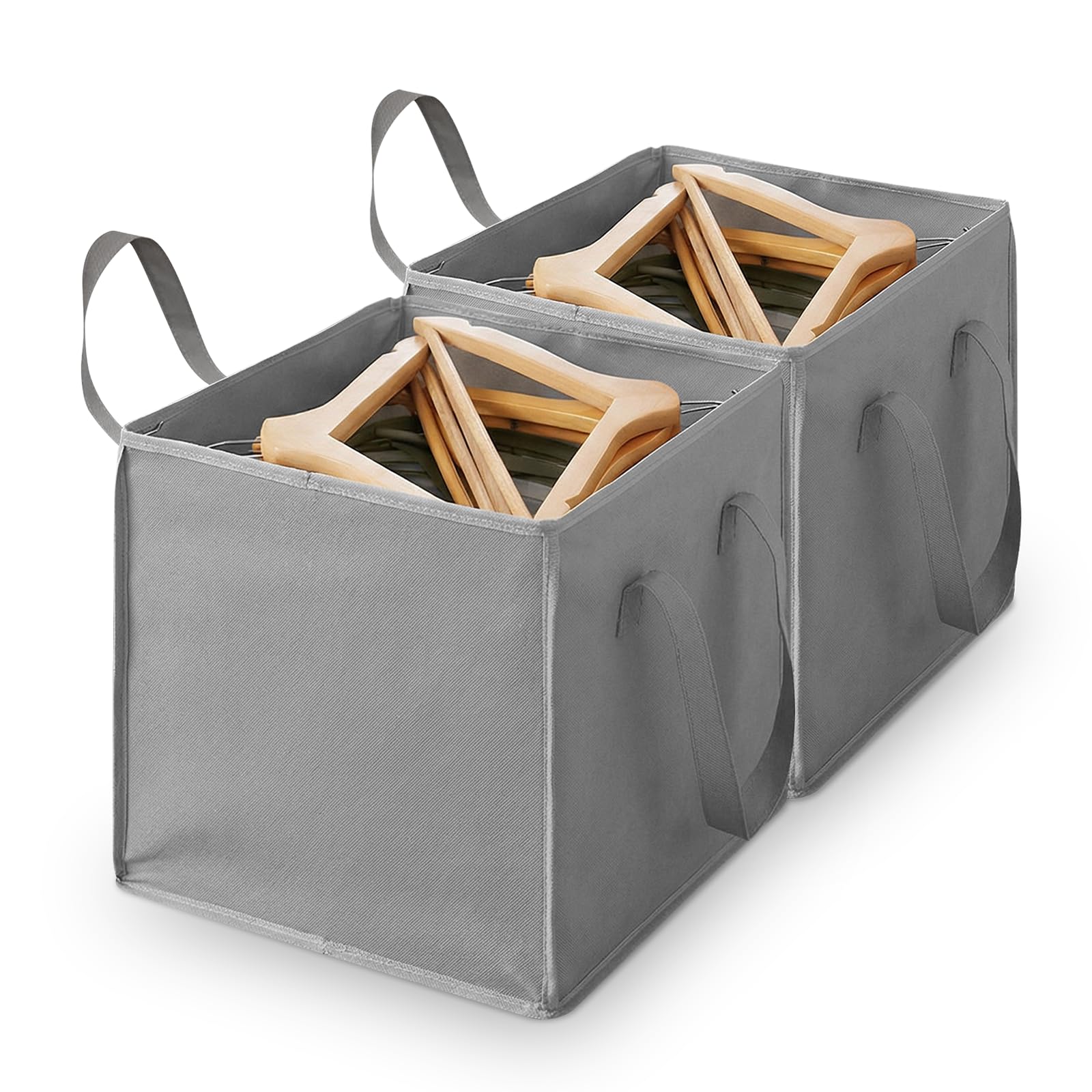 Funnaura Grey 2 Pcs Coat Hanger Storage, Foldable Square Coat Hanger Storage With Two Carry For Travelling