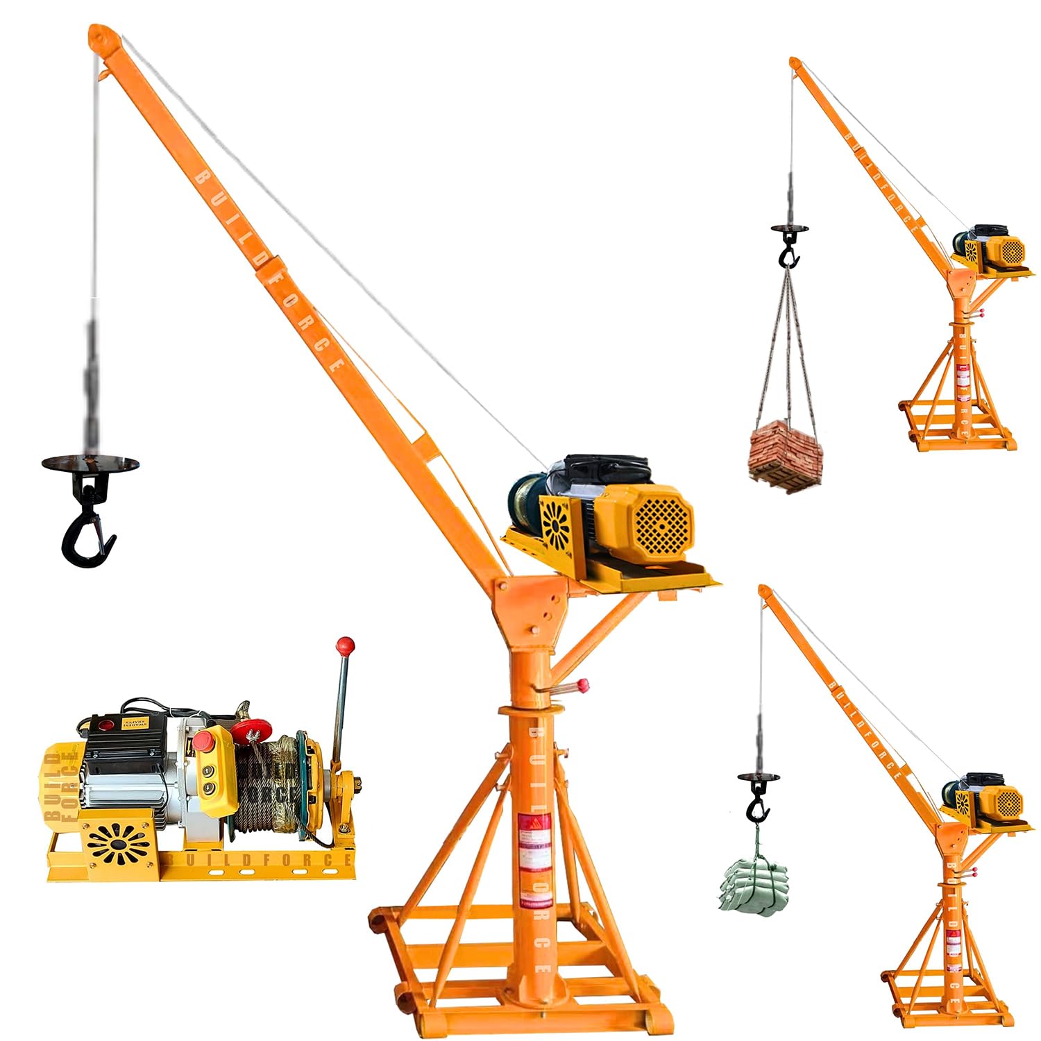 BUILDFORCE Electric Mini Lifting Crane with 4HP Electric Motor |8mm Wire Thickness | 50 Meter Length of the Wire and 57kg with 360 Adjustable Frame | Mini Crane Scale 500kg