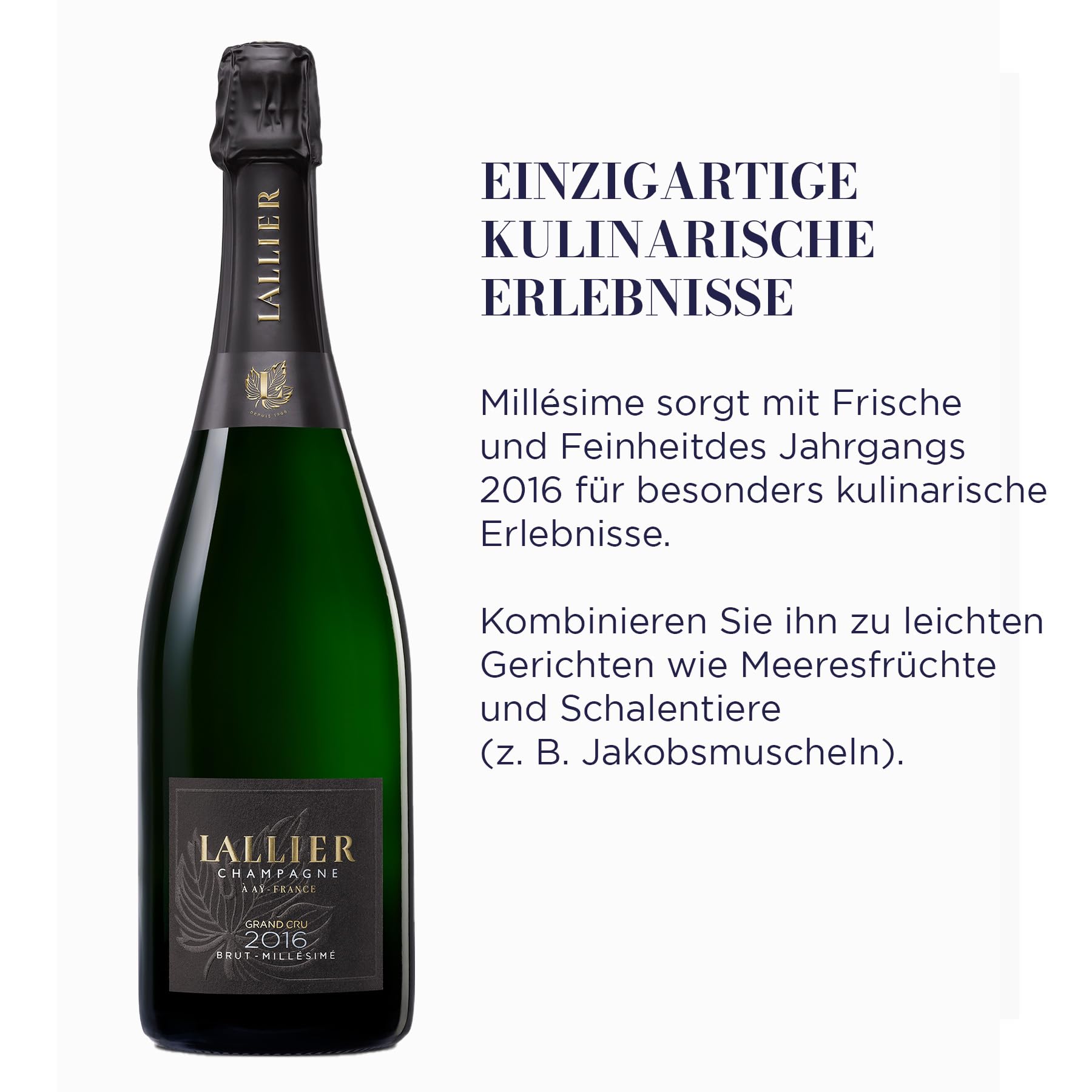 Lallier Millésime 2016 Grand Cru - Champagner Brut - Jahrgangschampagner aus Chardonnay und Pinot Noir, trocken - Lallier Prestige Line - 1 x 0,75 l