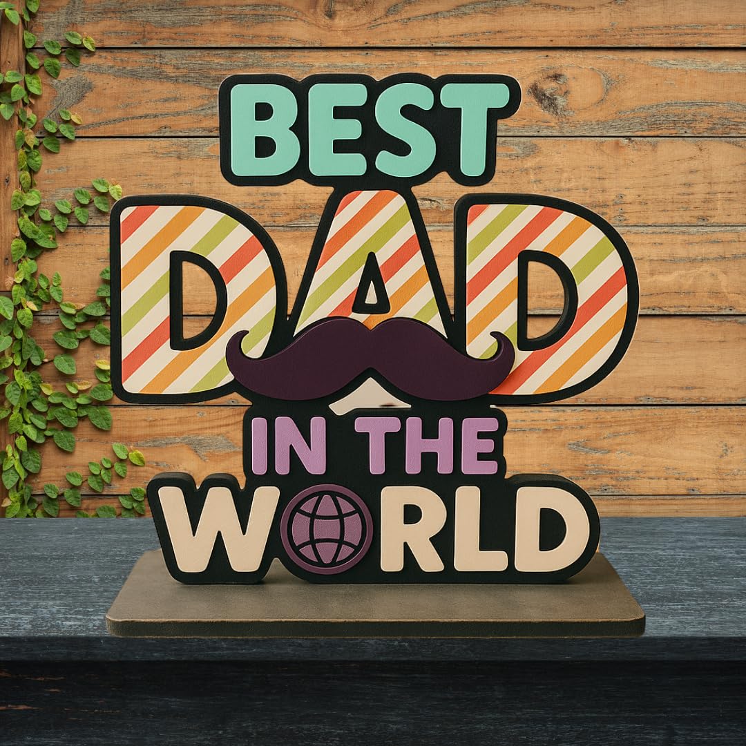 Giftoday Best Dad in the World Wooden Tabletop Trophy Gift for Father's Day, Dad | Father's Day | Father's Day Gift | (Multicolor 6 x 6 Inches) 1