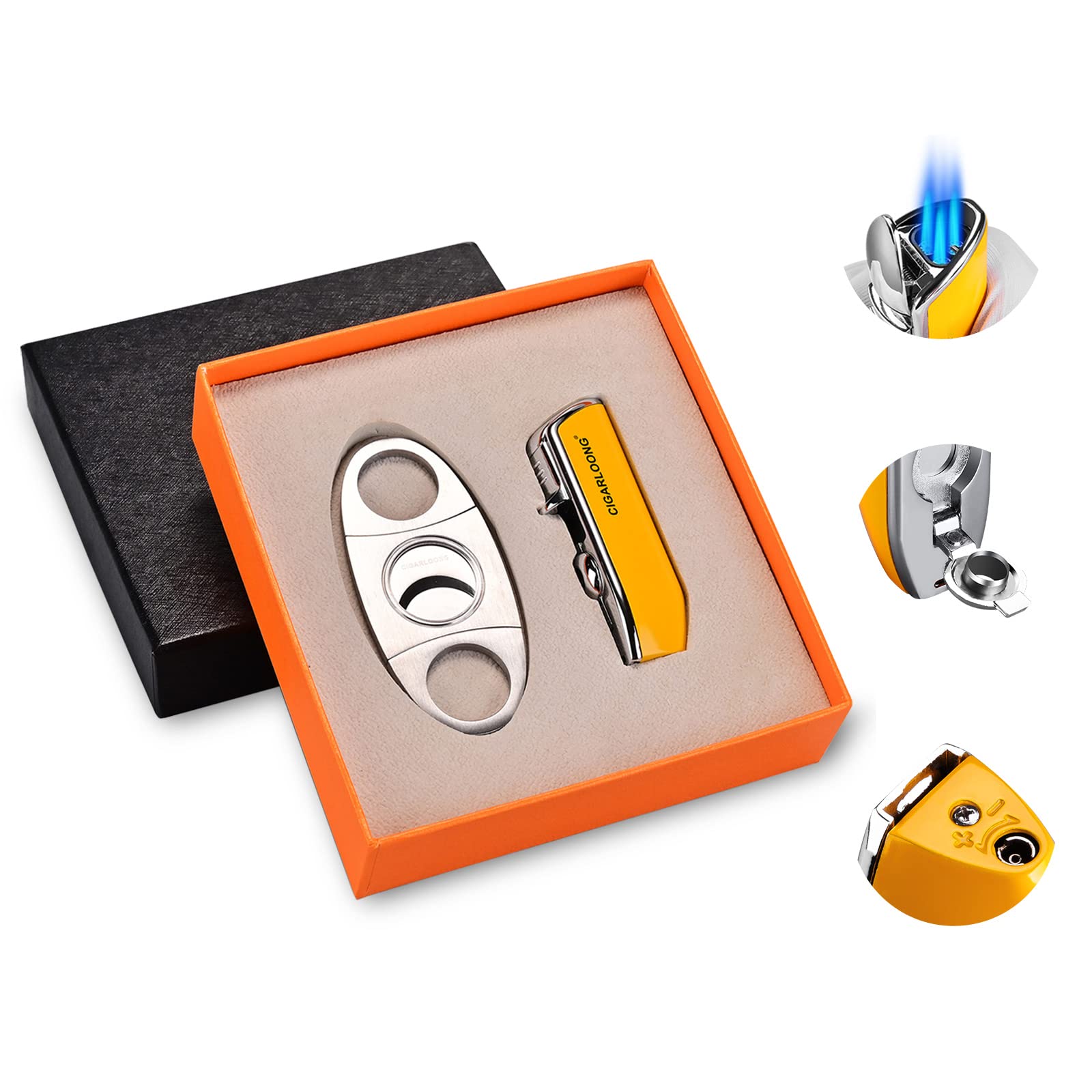 CIGARLOONG Cigar Cutter and Lighter Set Double Blade Simple Cigar