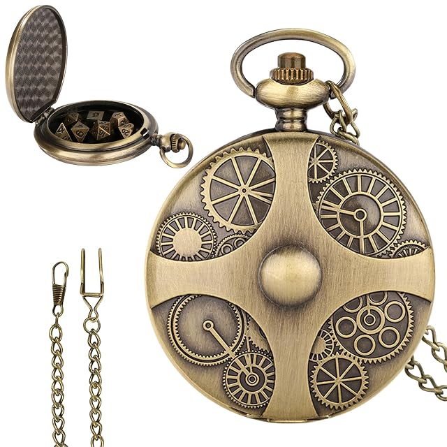 TenaLucy Mini Juego de Dados DND,7 Piezas de Metal Poliédrico Mini Dados Poliédricos con Carcasa Reloj…