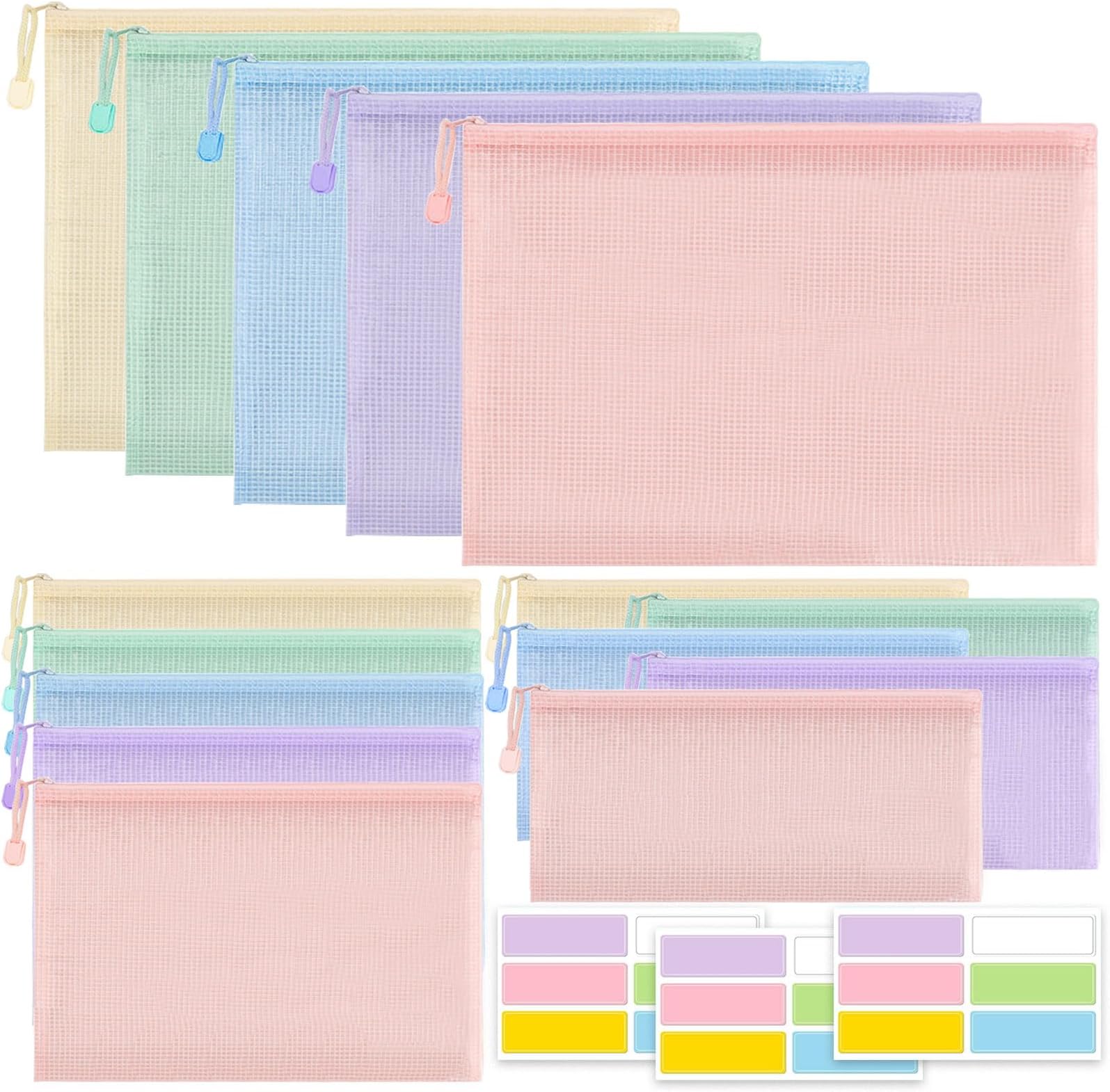 15 Stück Dokumententaschen A4+A5+A6 - Wasserdichte Reißverschluss Beutel 5 Farben