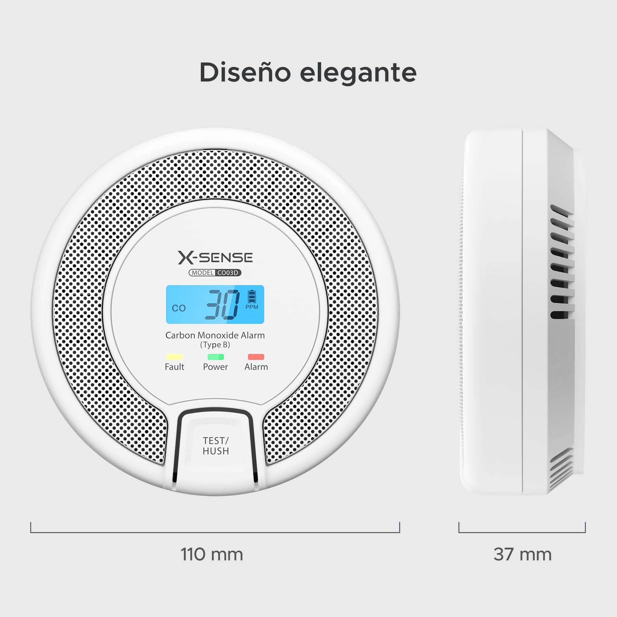 X-Sense Detector de Monóxido de Carbono con Alarma y Pantalla Digital, Alarma de CO con Batería Reemplazable, Cumple con el Estándar EN50291, CO03D