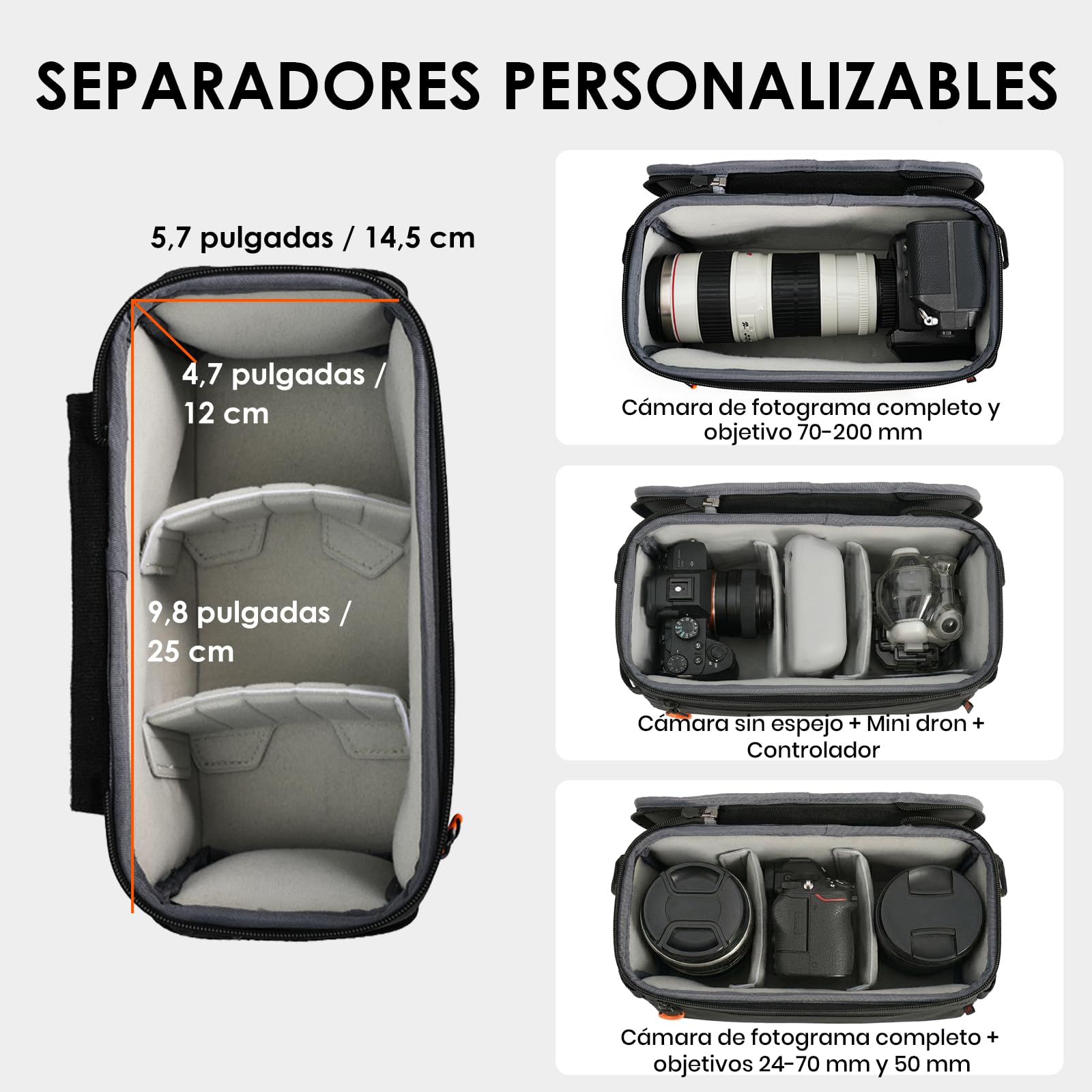 TARION Bolsillo interior para cámara de fotografía: funda interior para mochila, compartimento interior acolchado SLR con manta extraíble para objetivos DSLR Reflex ShellCore (XS)