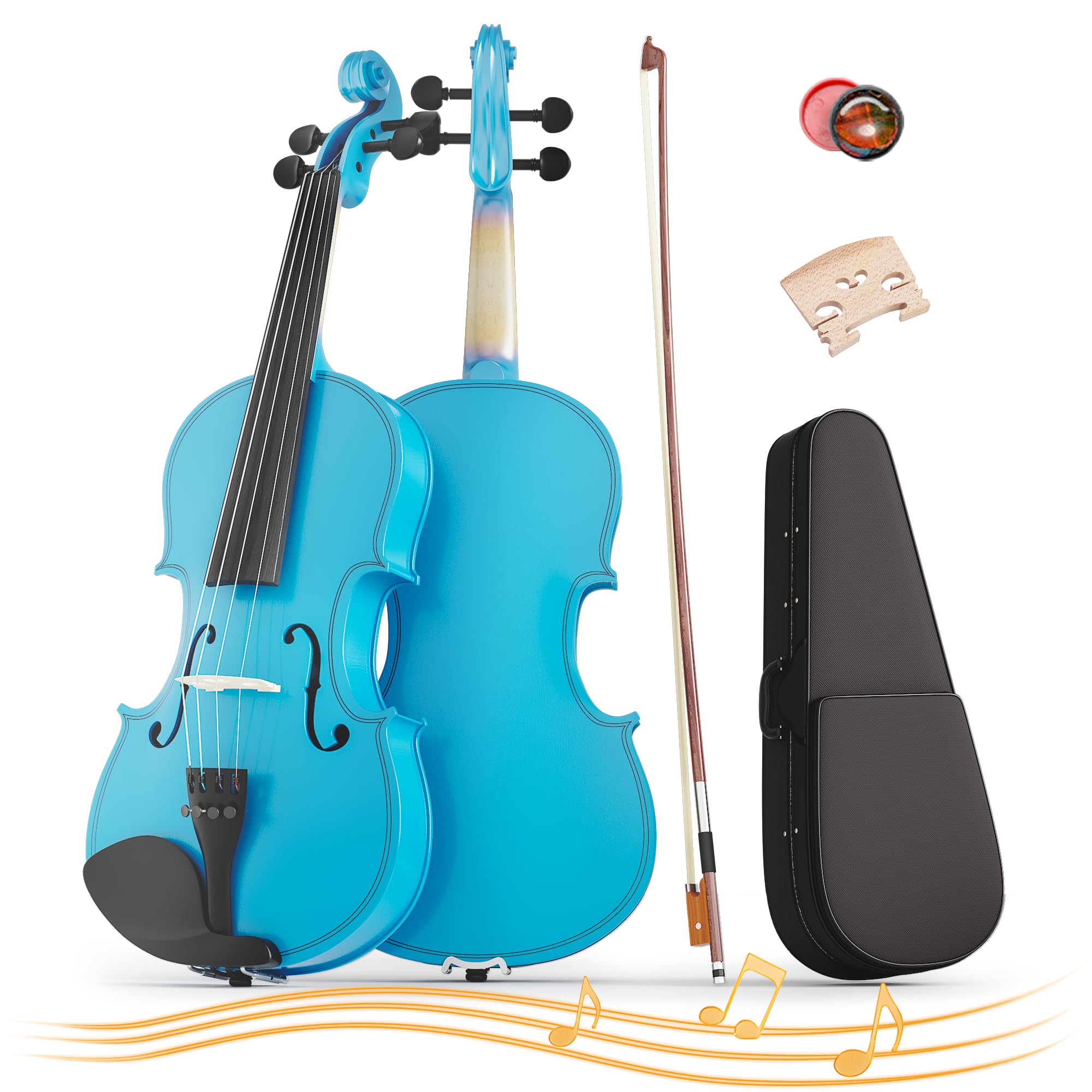 Kit violino 4/4 per principianti, violino full size per adulti, studenti, violino completo di dimensioni standard con custodia portatile, archetto, colofonia, finitura blu cielo