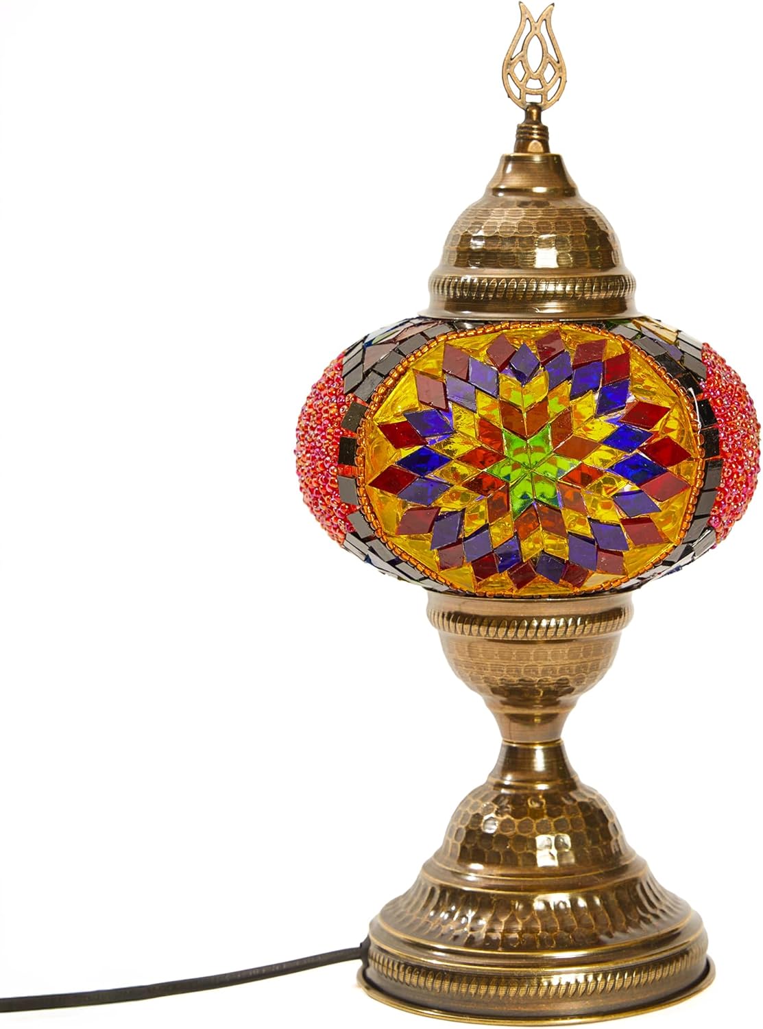 Turkish Moroccan Lamp with Bronze Base, Handmade Tiffany Mosaic Glass Lamps, Portable Bedside Table Lamps for Bedroom, Office, Living Room and Gift for Special Days / BIG SIZE SHADE (Multicolored B03)