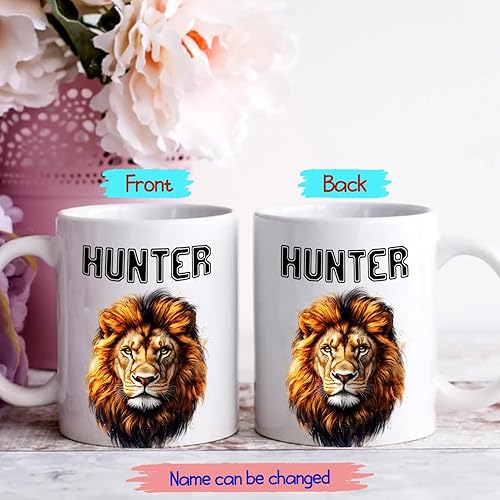 Miniatura 2 de Taza de café de león personalizada con nombre y texto, regalos para hombres, mujeres, amantes del león, taza de café personalizada con acento Leo de