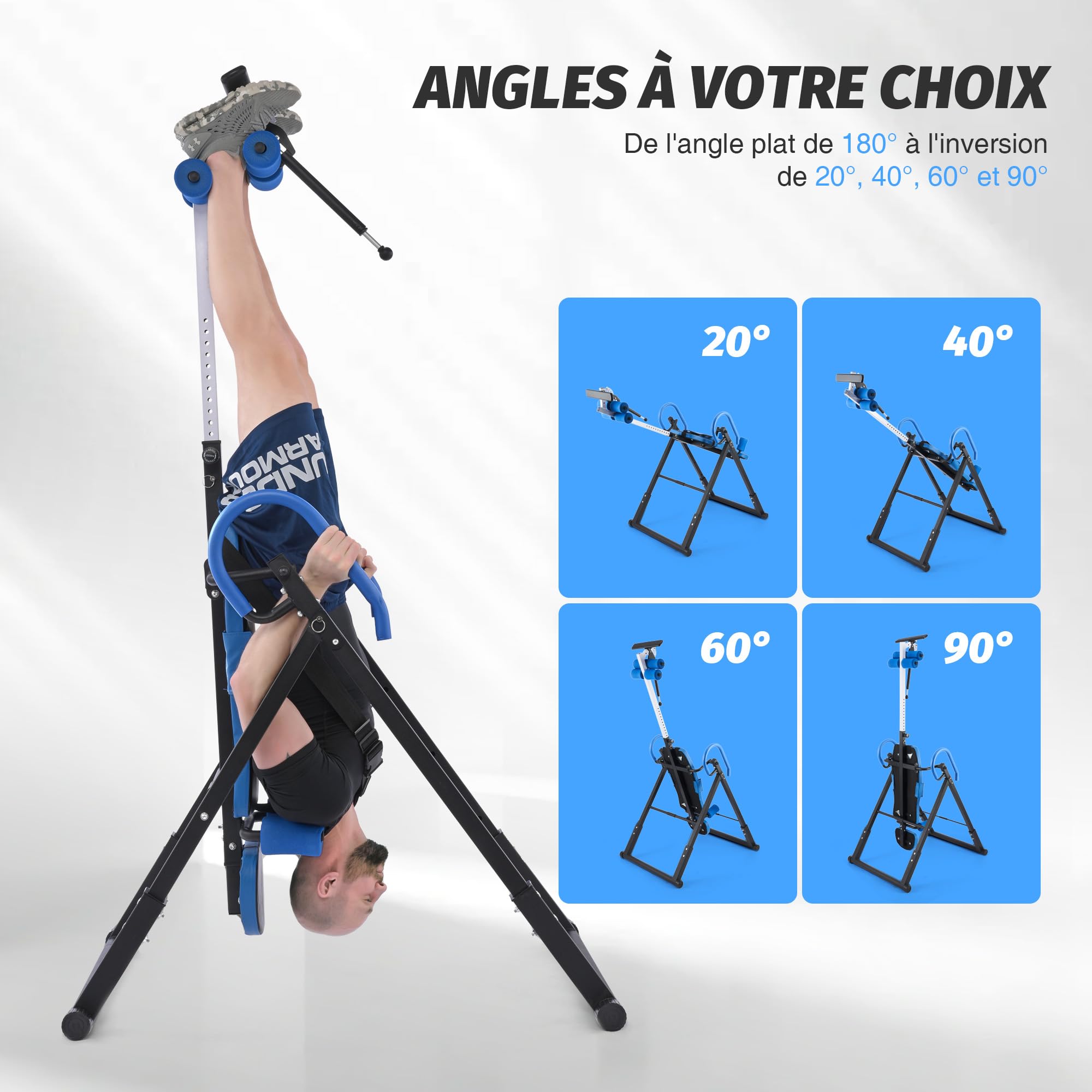 ZELUS Table d'Inversion Pliable Réglable Équipement pour de Gymnastique à Domicile Entraînement par Gravité pour la Thérapie Naturelle de Soulagement des Douleurs du Dos