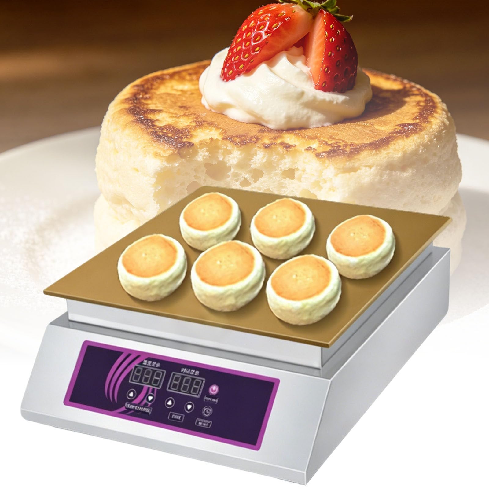 Ymnogjie Commercial Pancake Maker,Commercial Non Stick Souffle Maker Machine,60-240℃ Temp Control,Electric Muffin Maker,Stainless Steel,for Bakery,Snack Bar DoubleHead