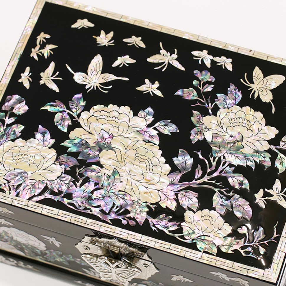 Korean Najeonchilgi Mother of Pearl 2-Tier Jewellery Box - Peony