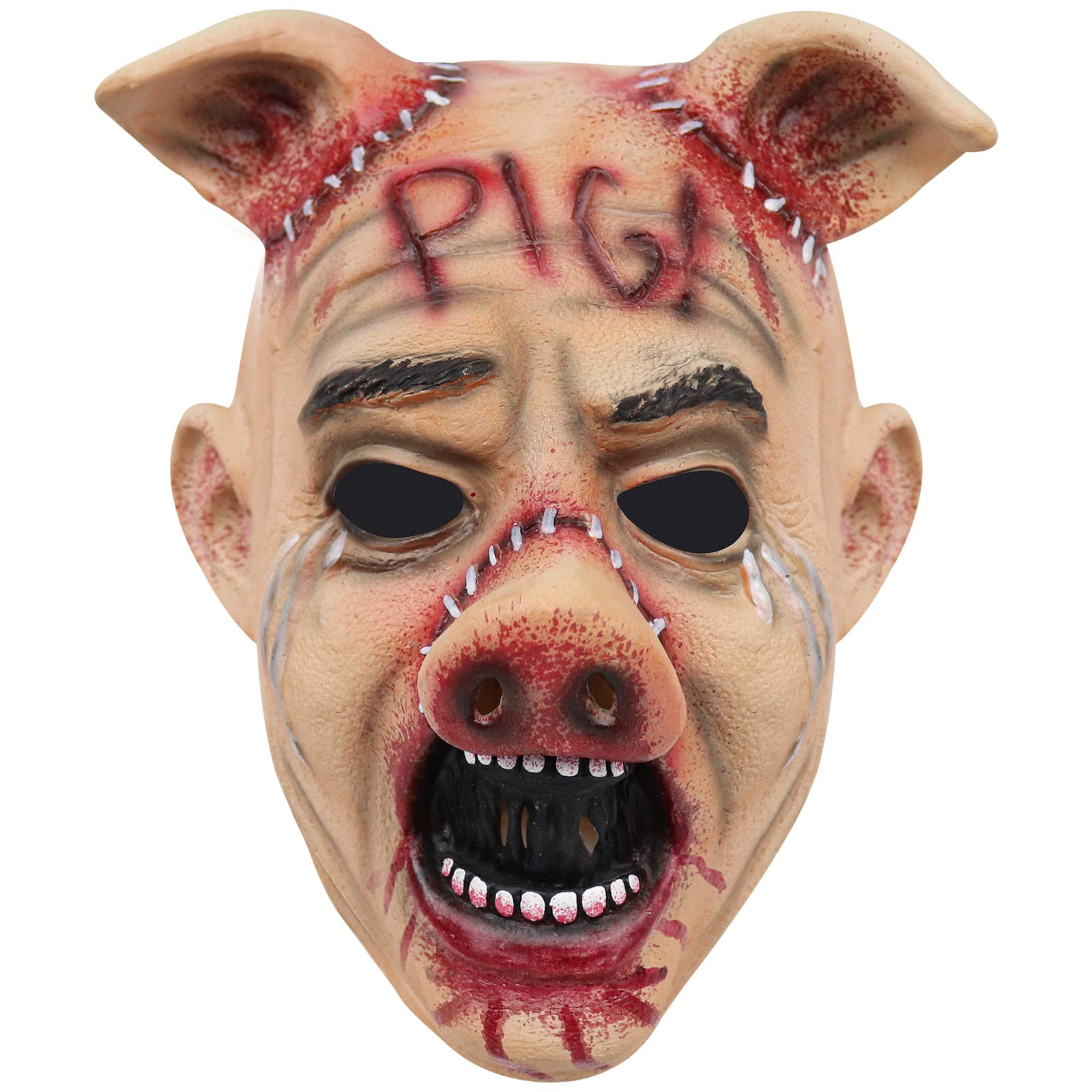 ZZXIAOJIE Scary Pig Head Mask Bloody Realistic Animal Butcher Mask Adults Halloween Carnival Costume Cosplay Horror Props
