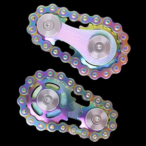 Miniatura 8 de Fidget Spinner, cadena de bicicleta con eslabones de piñón, diseño de 2 engranajes, juegos de dedos giratorios de figuras de metal, mecánica