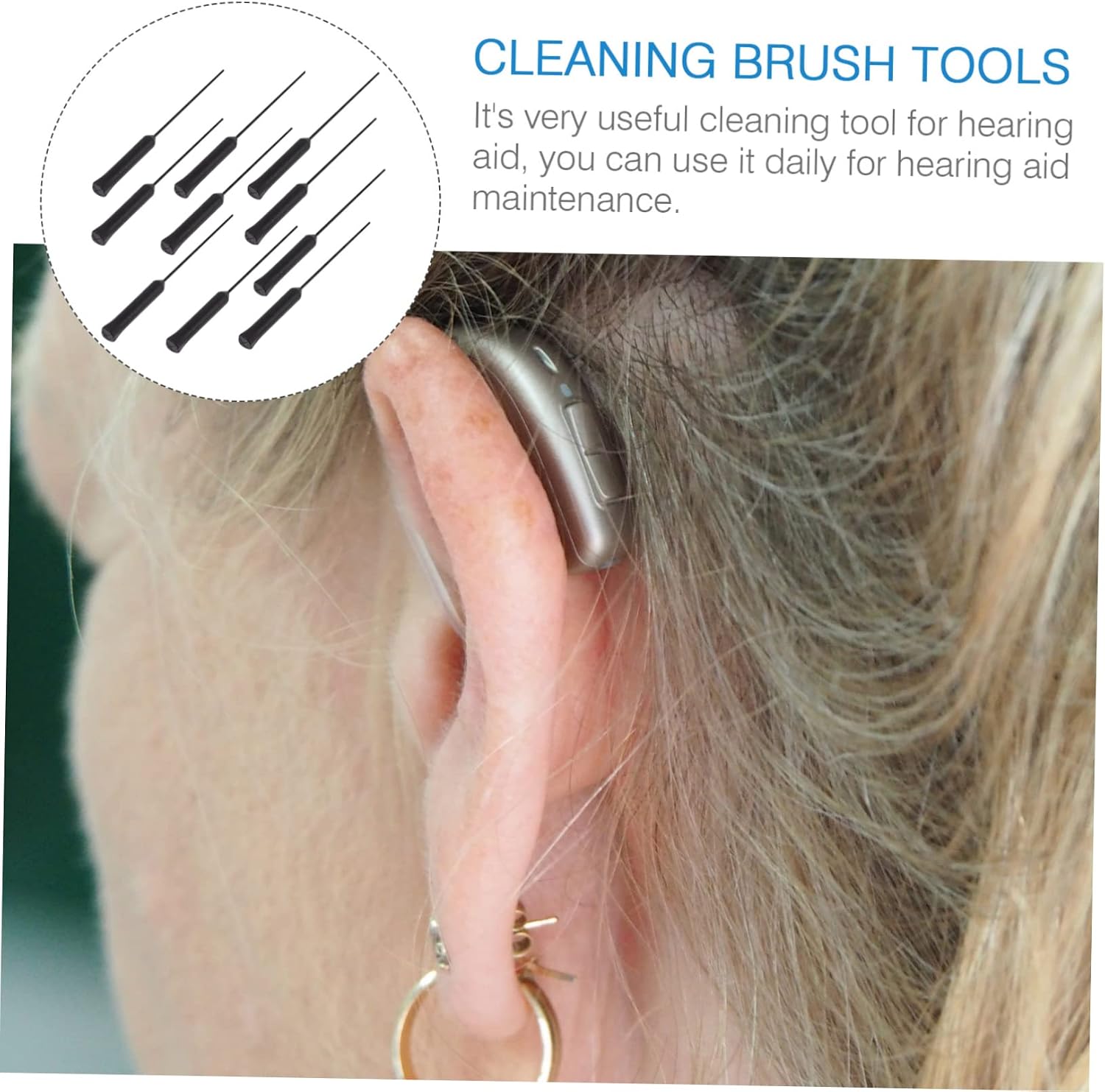 SECFOU 10pcs Hearing Aid Cleaning Rods Multi-Functional Accessories for Earwax and Cerumen Removal Comfortable Grip for Hearing Amplifier Maintenance Black