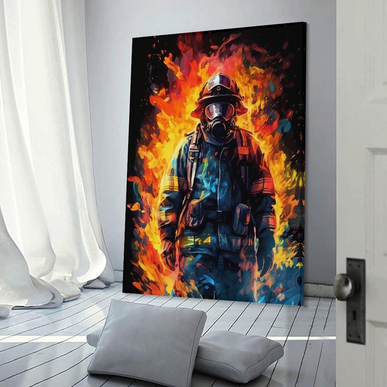 Junmoney Firefighter Artwork Home Decor Wall Art 08x12inch(20x30cm), for Hallway, Bedroom Or Modern Interiors, Canvas Artwork with Gifting Potential