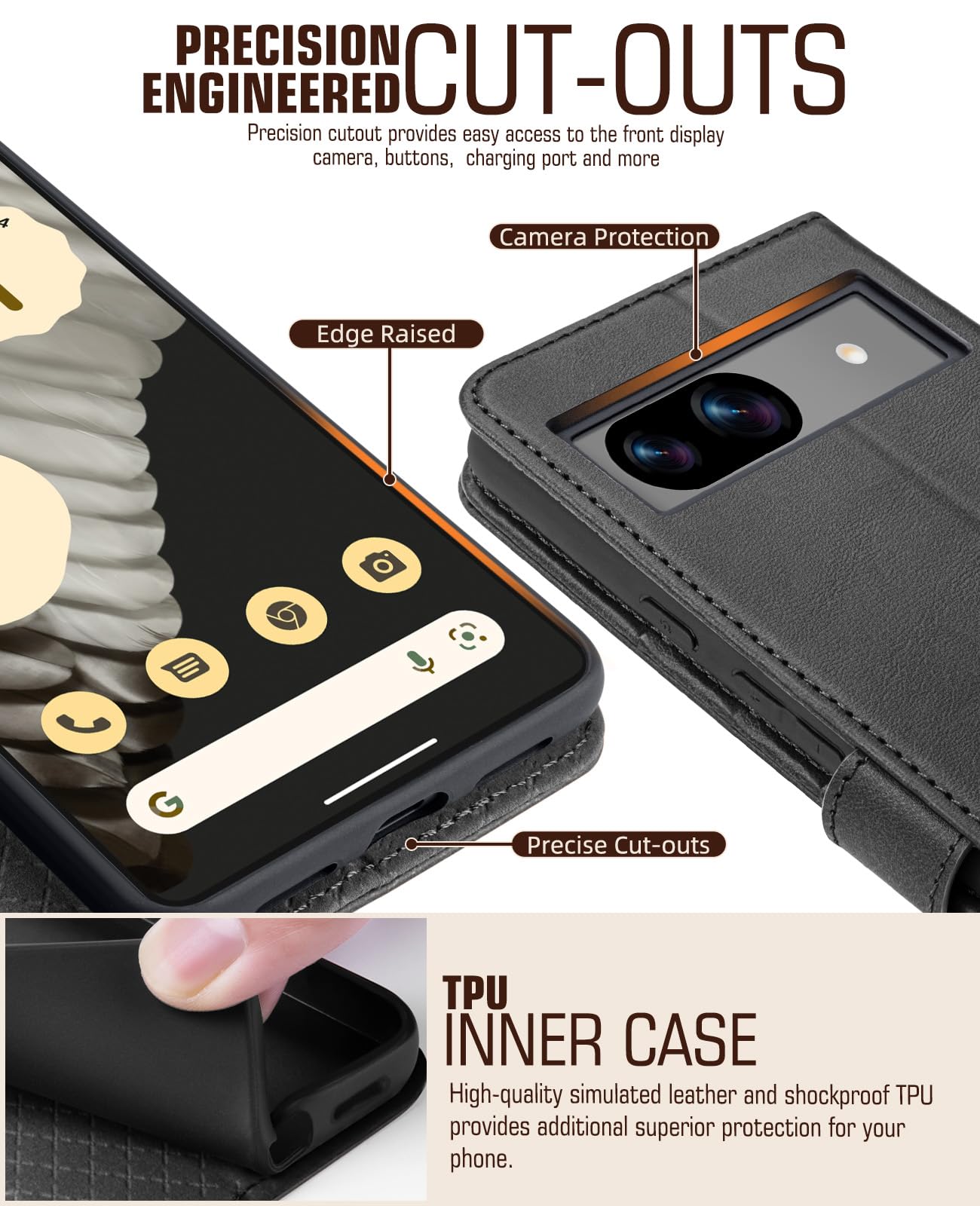 Leder-Handyhülle Mit Kartenfach Für Google Pixel 8A | Flip Case Mit Standfunktion & Displayschutz