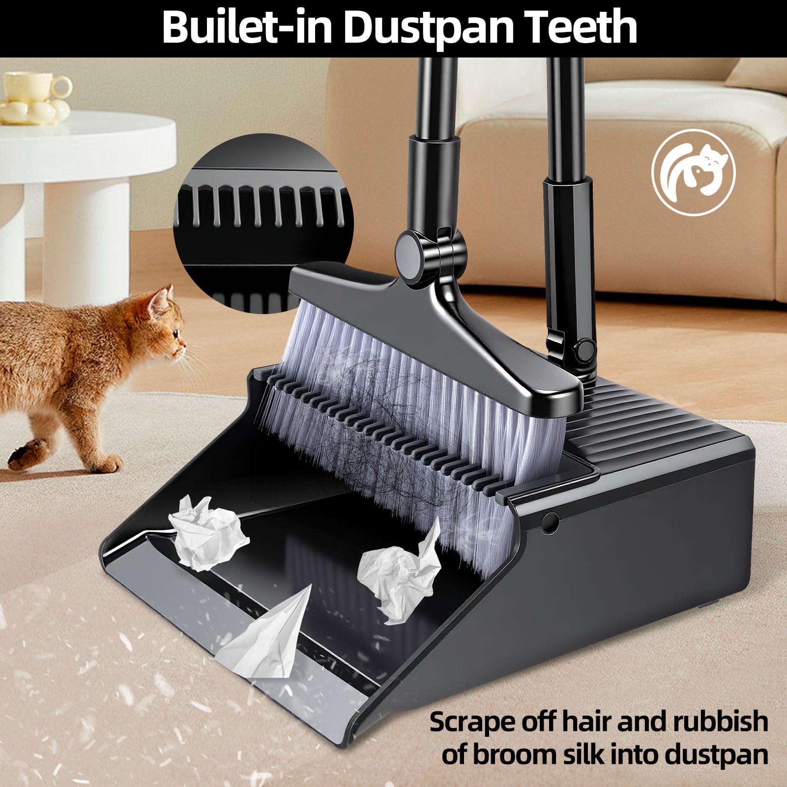 Ensemble Balai Et Pelle à Poussière Avec Peigne - Balai Rotatif 180°, Manche 127 Cm - Pelle Pliable, Rangement Facile