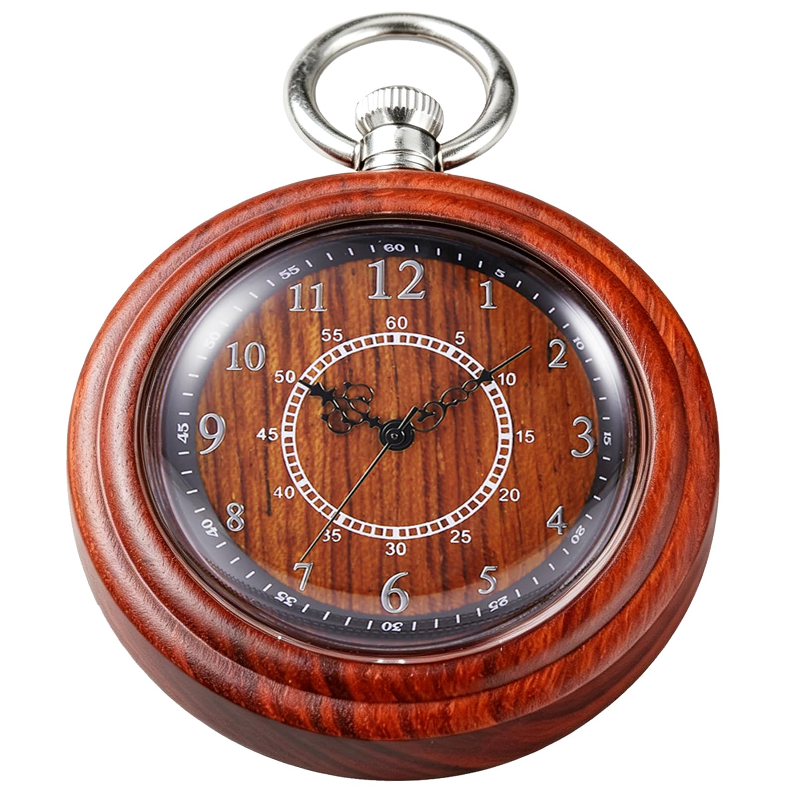 Tiong Reloj De Bolsillo De Madera Para Hombre Hecho A Mano De Madera De Bambú Con Cadena De Cuarzo Analógico Número Romano Rojo Marrón