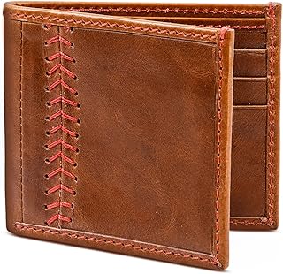 Leather Baseball Wallet - RFID Blocking Stitched Mens Leather Wallets - Baseball Wallets for Men - Full-Grain Leather Bifold Wallets for Men – Baseball Gifts for Men